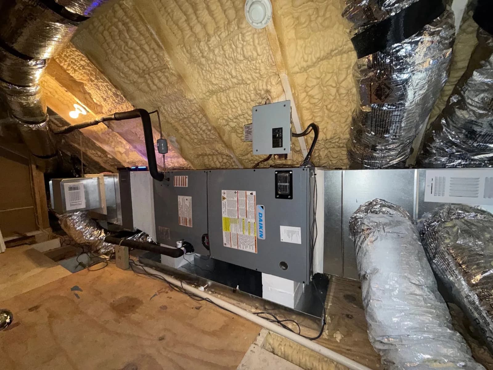 New air handler installed in an attic