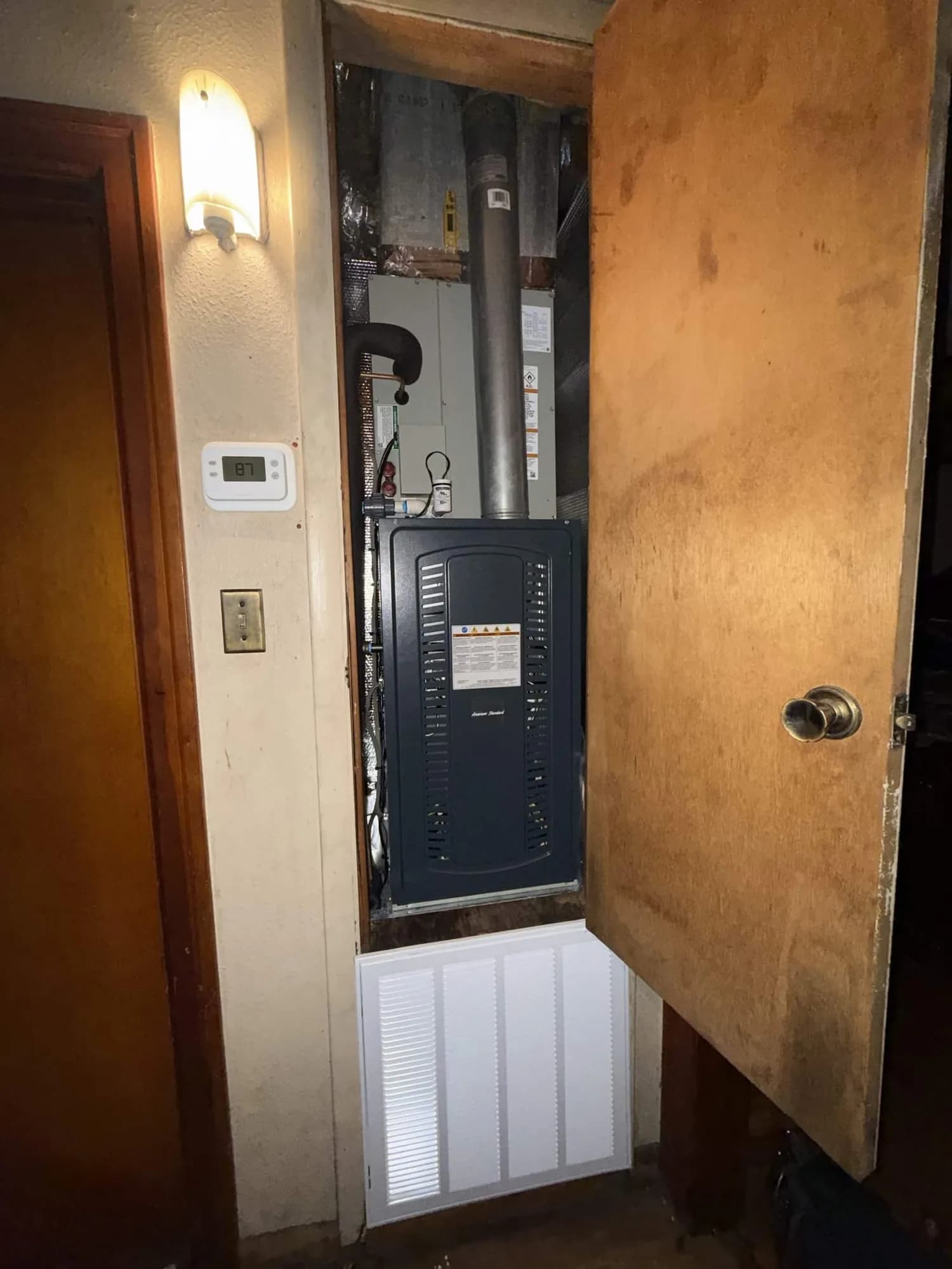 Furnace and air handler install in a closet